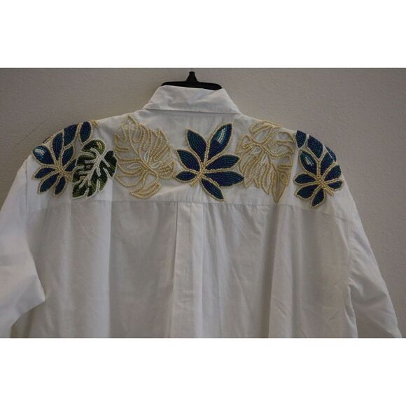 SER.O.YA Women Sz 2XS White Oversized Embellished Beaded Button-Up L/S Shirt - Picture 9 of 13